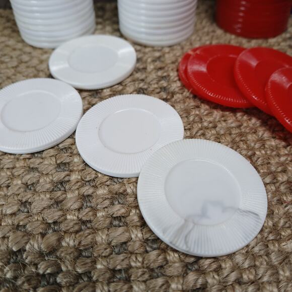 Vtg Tower Poker Chips / Roulette Chips w/Maroon Diamond Lid Storage Box [Set #9] - Picture 6 of 10